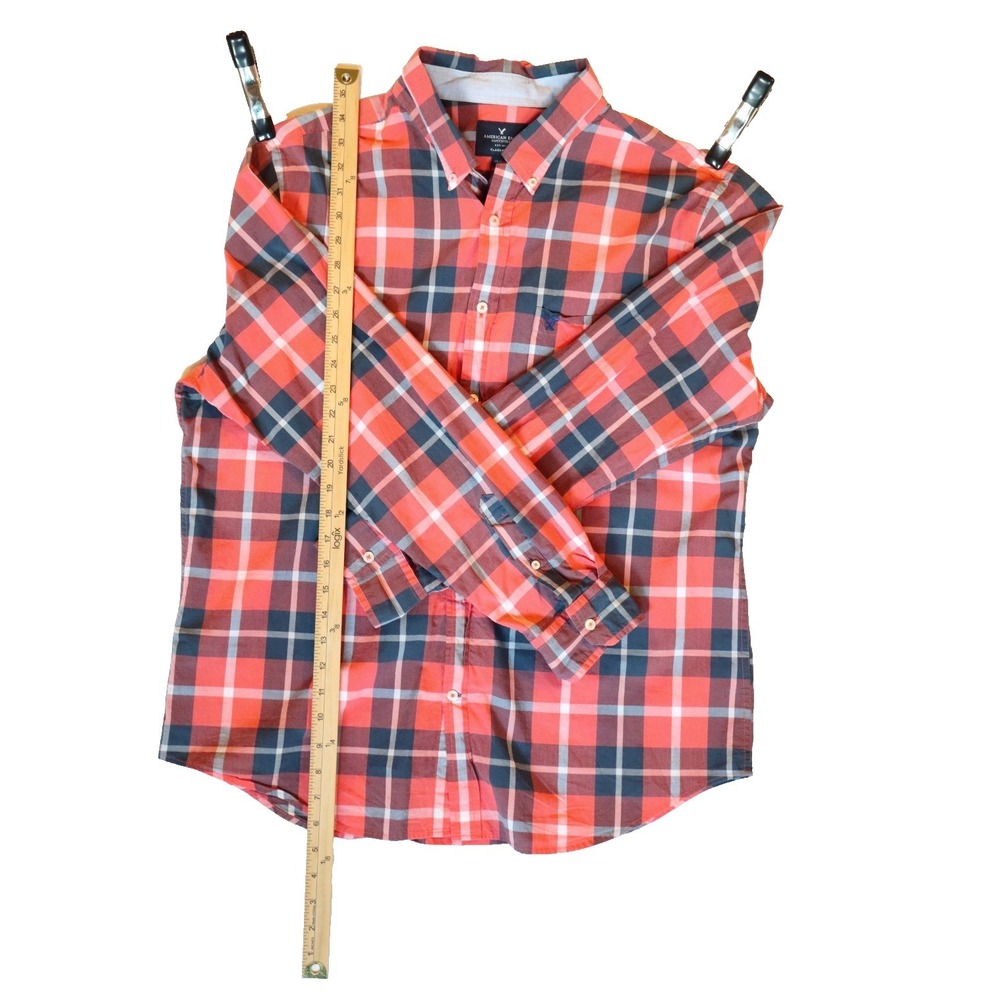 American Eagle Mens XL Classic Fit Long Sleeve Plaid Button Down Shirt Red - Picture 5 of 9
